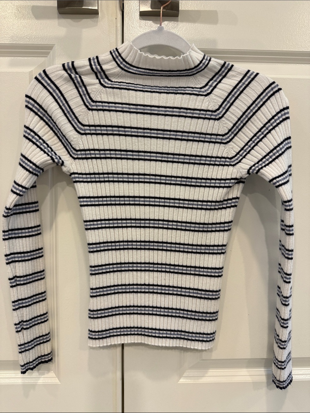 Mayoral White Ribbed Mock Neck Top with Navy Stripes